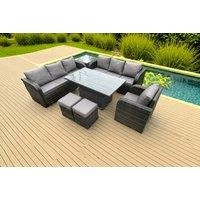 Luxury Weather-Resistant PE Rattan Reclining Dining Set - Adjustable Table & Cushions