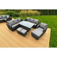 Modern Weather-Resistant Rattan Reclining Sofa Dining Set - 4-Seater