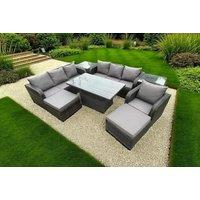 Weather-Resistant Rattan Garden Dining Set with Reclining Sun Lounger - Modern 6-Seater