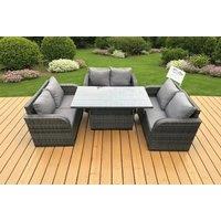 Modern Weather-Resistant U-Shape Rattan Dining Sofa Set with Rising Table - Seats 6+