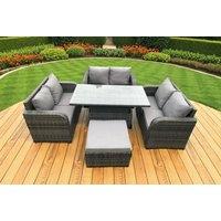 Rattan U-Shape 2-Seater Outdoor Sofa Dining Set with Rising Table - Weather-Resistant, Modern Grey, Seats 6+