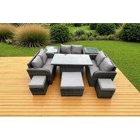 Weather-Resistant U-Shaped Rattan Dining Set with Rising Table