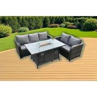 Luxury Rattan Garden Dining Set with Fire Pit - 3-Seater, Weather-Resistant