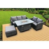 9-Seater Rattan Dining Set with Fire Pit - Weatherproof Garden Furniture