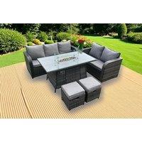 Luxurious Rattan Furniture Set With Firepit & Cozy Sofa