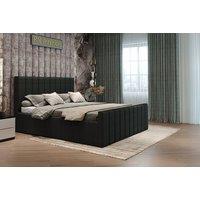 Plush Fabric Black Ottoman Storage Bed Set