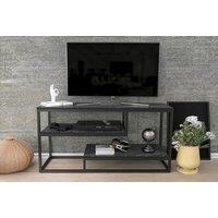 55-inch Marble Effect TV Stand with Storage Shelves - Contemporary Reversible Media Unit