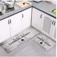 2 Pieces Pvc Leather Kitchen Mats Set