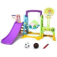 6-In-1 Kids Play Set With Slide, Swing And Basketball Hoop