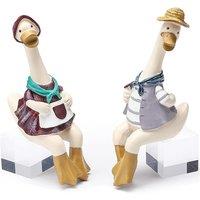 Sitting Couple Duck Garden Ornament Sculptures - Weather-Resistant Resin Outdoor Dcor Accessory