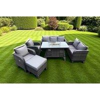 Modern Rattan Garden Dining Set with Reclining Loungers & Fire Pit Table