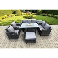 Ultimate Weather-Resistant Rattan Reclining Garden Lounge Set with Firepit - 7 Seater