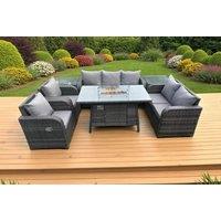 7-Seat Reclining Rattan Garden Set with Fire Pit Table - Weather-Resistant, Modern Outdoor Lounge