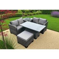 Modern Rattan Garden Dining Set with Rising Table & Loveseat