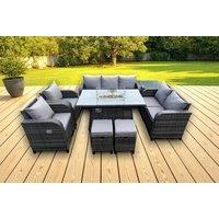 9-Seater PE Rattan Garden Sofa Set with Firepit & Recliner
