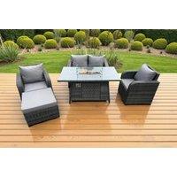 Luxury Rattan Reclining Garden Set with Fire Pit - Weather-Resistant Outdoor Furniture
