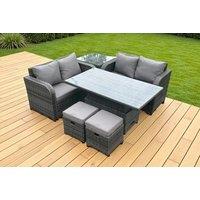 Modern Weather-Resistant Rattan Dining Sofa Set with Adjustable Table - 6 Seater