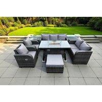 8-Seat Rattan Reclining Garden Set with Firepit