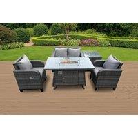 PE Rattan Reclining Garden Set with Fire Pit Table - 4-Seater, Weather-Resistant