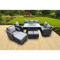 Modern Rattan 10-Seater Outdoor Sofa Set with Firepit & Recliners