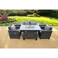 Modern Rattan Dining Set with Reclining Chairs & Fire Pit Table