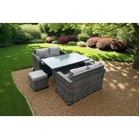 Modern PE Rattan 6-Seater Garden Dining Set with Adjustable Table