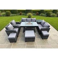 10-Seater PE Rattan Reclining Garden Set with Firepit Table