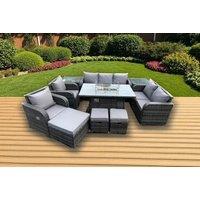 Modern PE Rattan 8-Seater Outdoor Lounge Set with Firepit & Recliners