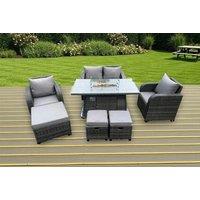Weather-Resistant Rattan Garden Dining Set with Fire Pit Table - 8 Seater