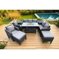 Modern Rattan 9-Seat Sofa Set with Fire Pit & Recliner
