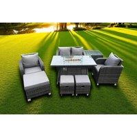 Luxury Weather-Resistant Rattan Reclining Garden Set with Fire Pit Table - 4-Seater Outdoor Lounge