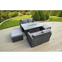 5-Seater PE Rattan Garden Dining Set with Fire Pit Table - Weather-Resistant, Modern Grey
