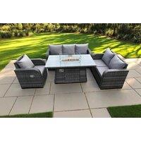 Luxurious 6-Seater Rattan Dining Set with Firepit & Recliner