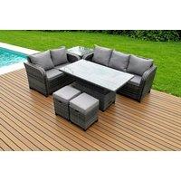 Deluxe PE Rattan 6-Seater Garden Dining Set with Adjustable Rising Table - Weather-Resistant, Modern Outdoor Furniture
