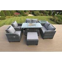 Deluxe 7-Seater Rattan Dining Set with Fire Pit