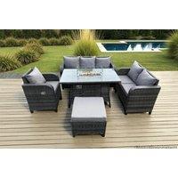 7-Seat PE Rattan Reclining Garden Sofa Set with Firepit Table