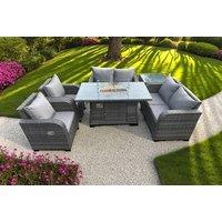Modern 6-Seater Rattan Dining Set with Fire Pit
