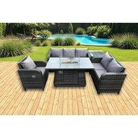 Deluxe Weather-Resistant Rattan Reclining Dining Set with Fire Pit - 6-Seater Modern Outdoor Furniture