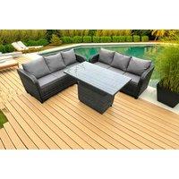 Deluxe 6-Seater Weather-Resistant Rattan Garden Sofa Dining Set with Rising Table - PE Rattan, Steel Frame, Modern Grey