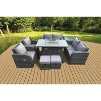 Modern 8-Seater Rattan Dining Set with Fire Pit