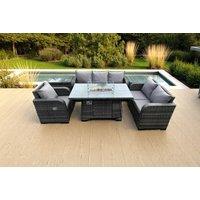 Luxury Rattan Reclining Sofa Set with Firepit - Weatherproof Garden Lounge