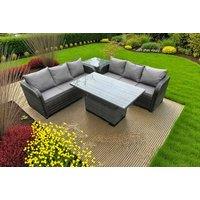 Rising Arc Armrest PE Rattan Garden Sofa Dining Set - Weather-Resistant, 6-Seater, Modern Grey