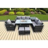Ultimate Rattan Reclining Sofa Dining Set with Firepit Table - Weather-Resistant, 8-Seater, Modern Garden Lounge