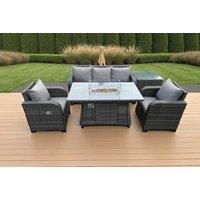 Deluxe PE Rattan Reclining Garden Sofa Set with Firepit Table - Weather-Resistant, Adjustable, Modern 4-Seater