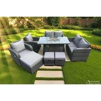 Modern Weather-Resistant 9-Seater Rattan Dining Set with Fire Pit