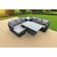 Modern PE Rattan 8-Seater Garden Dining Set with Rising Table - Weather-Resistant, Steel Frame