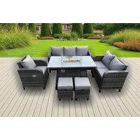 Modern Rattan Dining Set with Reclining Sun Loungers