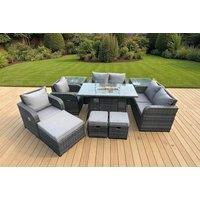 Luxurious 9-Seater Weather-Resistant Rattan Sofa Set with Firepit