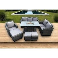Modern 9-Seat Rattan Dining Set with Firepit