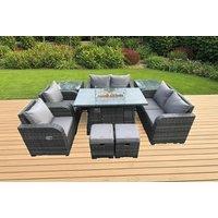 8-Seater Weather-Resistant Rattan Garden Dining Set with Fire Pit